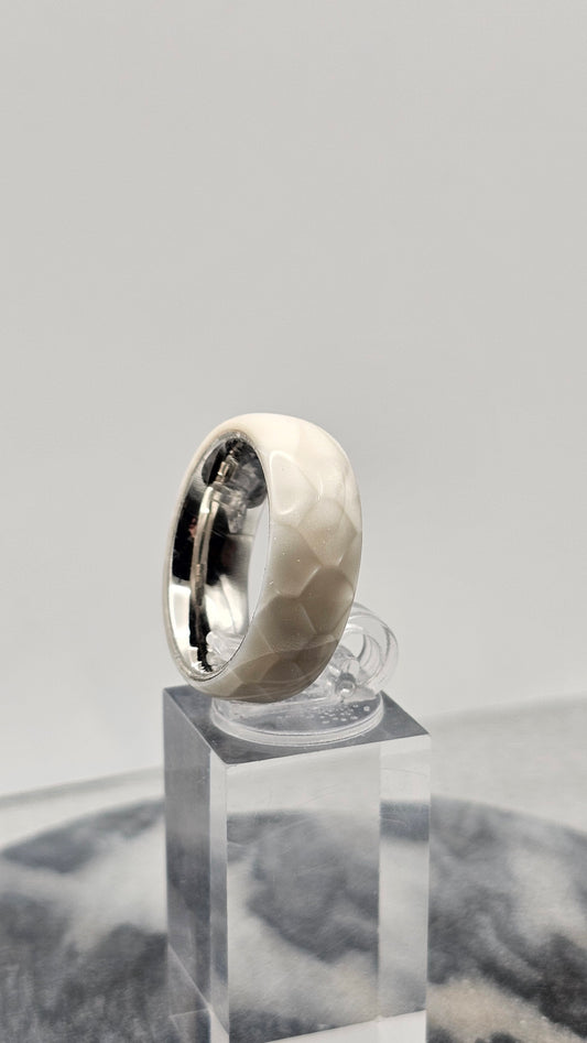 White Snake Skin Ring – Textured Stainless Steel Band