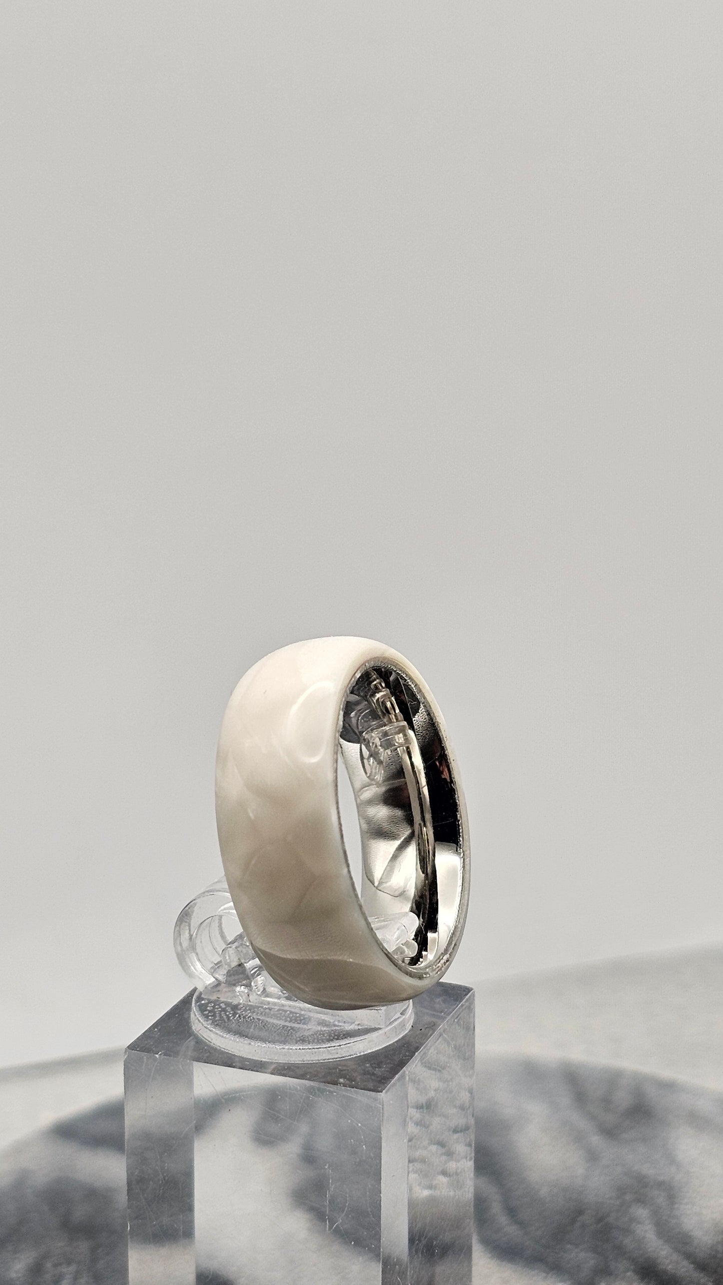 White Snake Skin Ring – Textured Stainless Steel Band