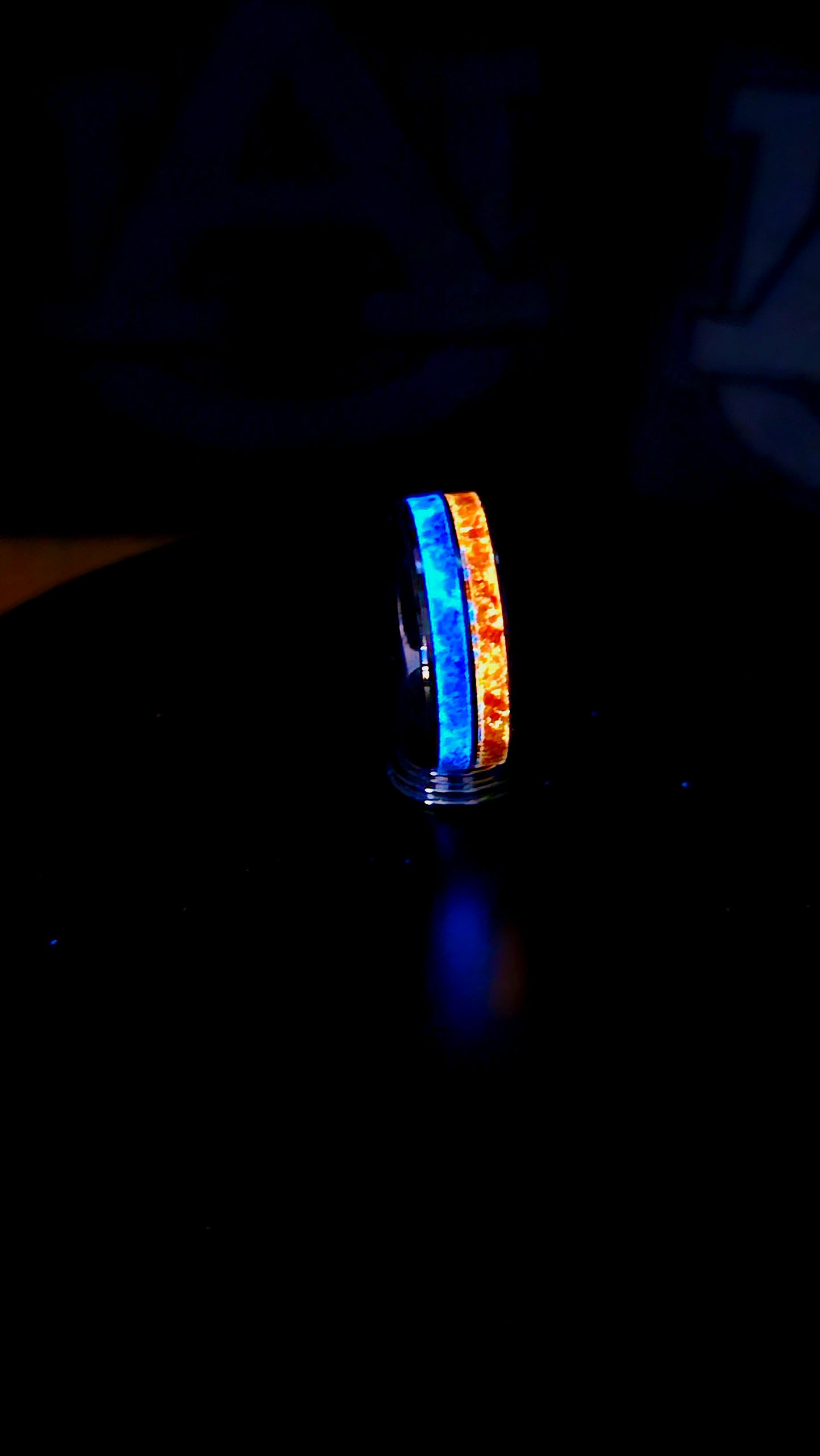 Handcrafted Auburn-Inspired Ring – Bold Blue & Orange Inlay