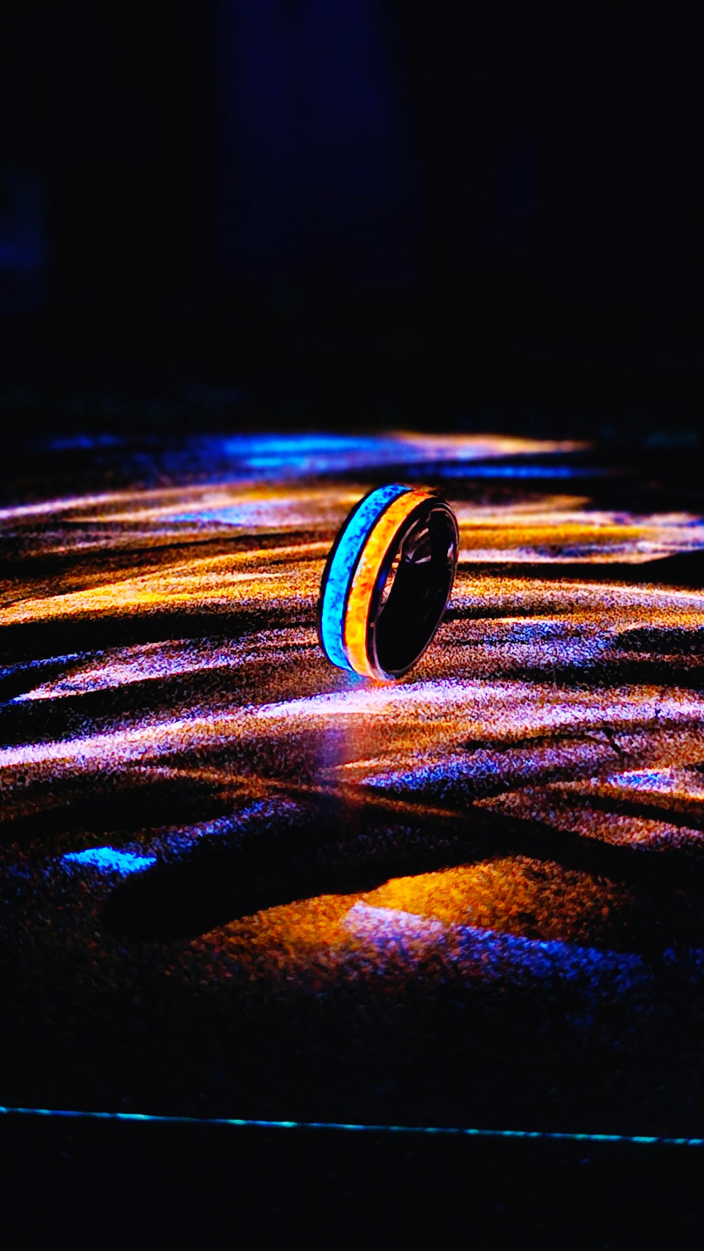 Handcrafted Auburn-Inspired Ring – Bold Blue & Orange Inlay