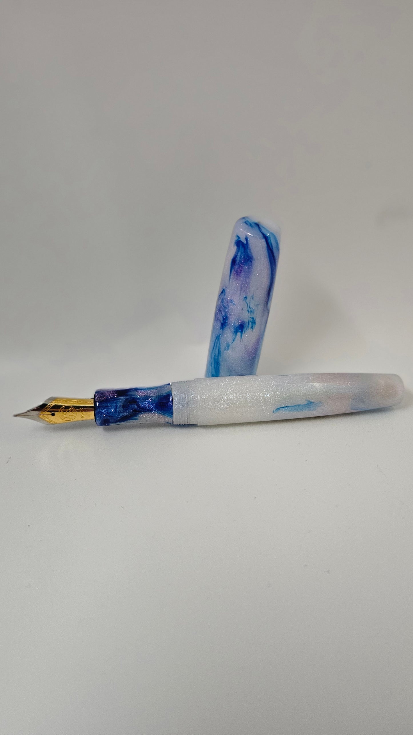 Luxury Fountain Pen - Blue Marble Design, with Gold Accent Bock #6 Nib