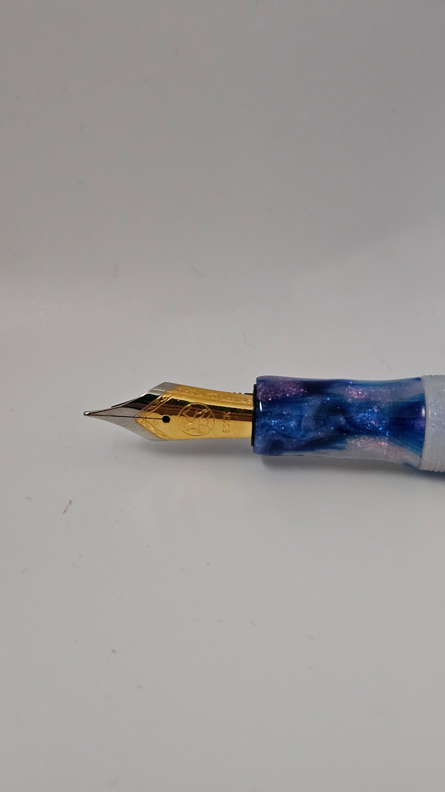 Luxury Fountain Pen - Blue Marble Design, with Gold Accent Bock #6 Nib