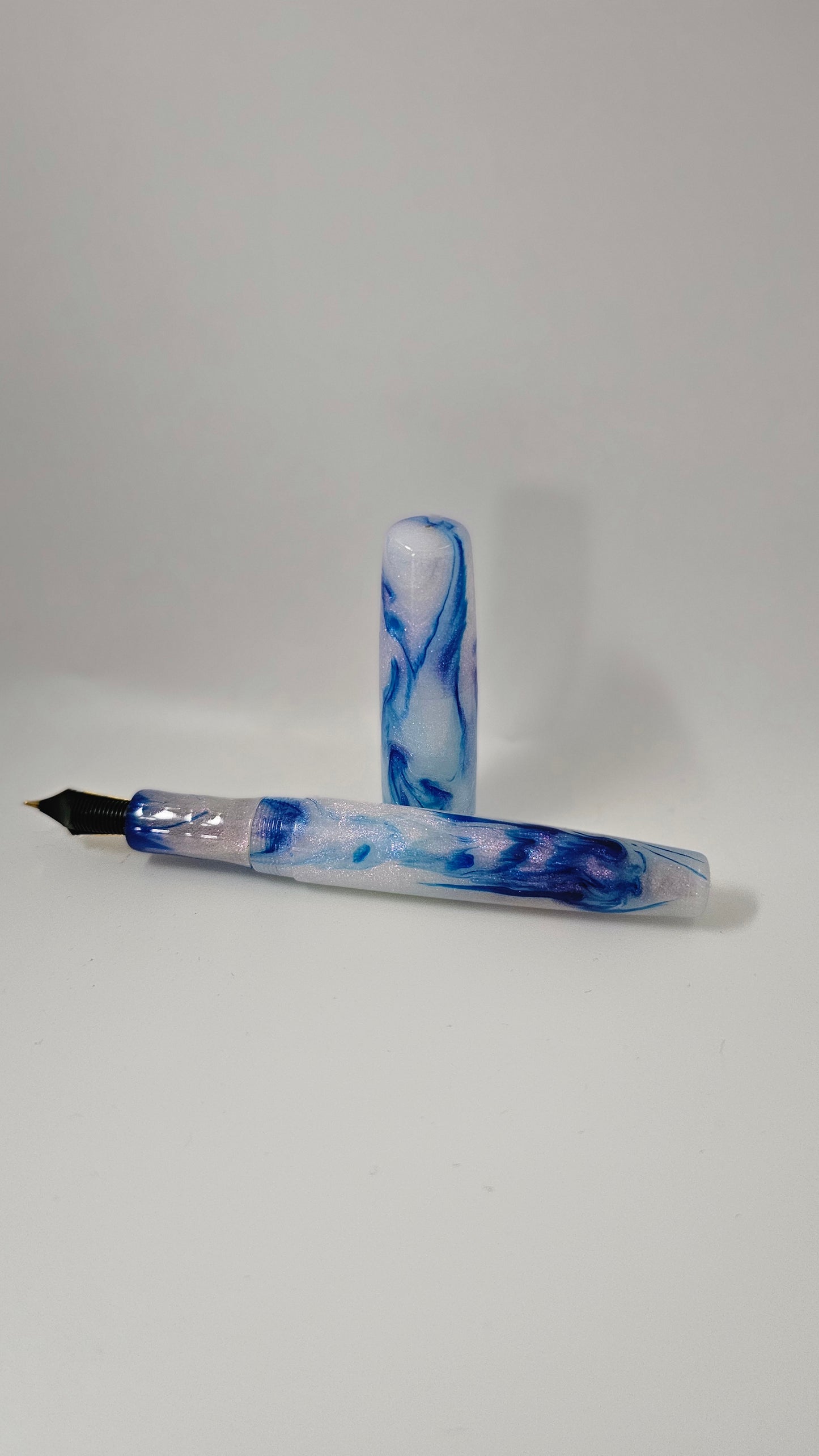 Luxury Fountain Pen - Blue Marble Design, with Gold Accent Bock #6 Nib