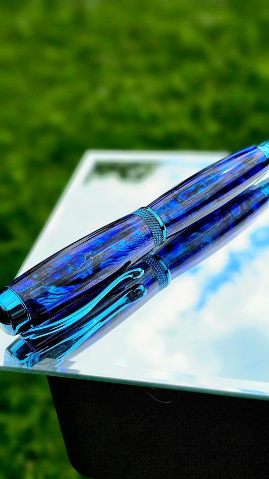 Custom Handmade Blue Paua Abalone Jr Foutain Pen With Case
