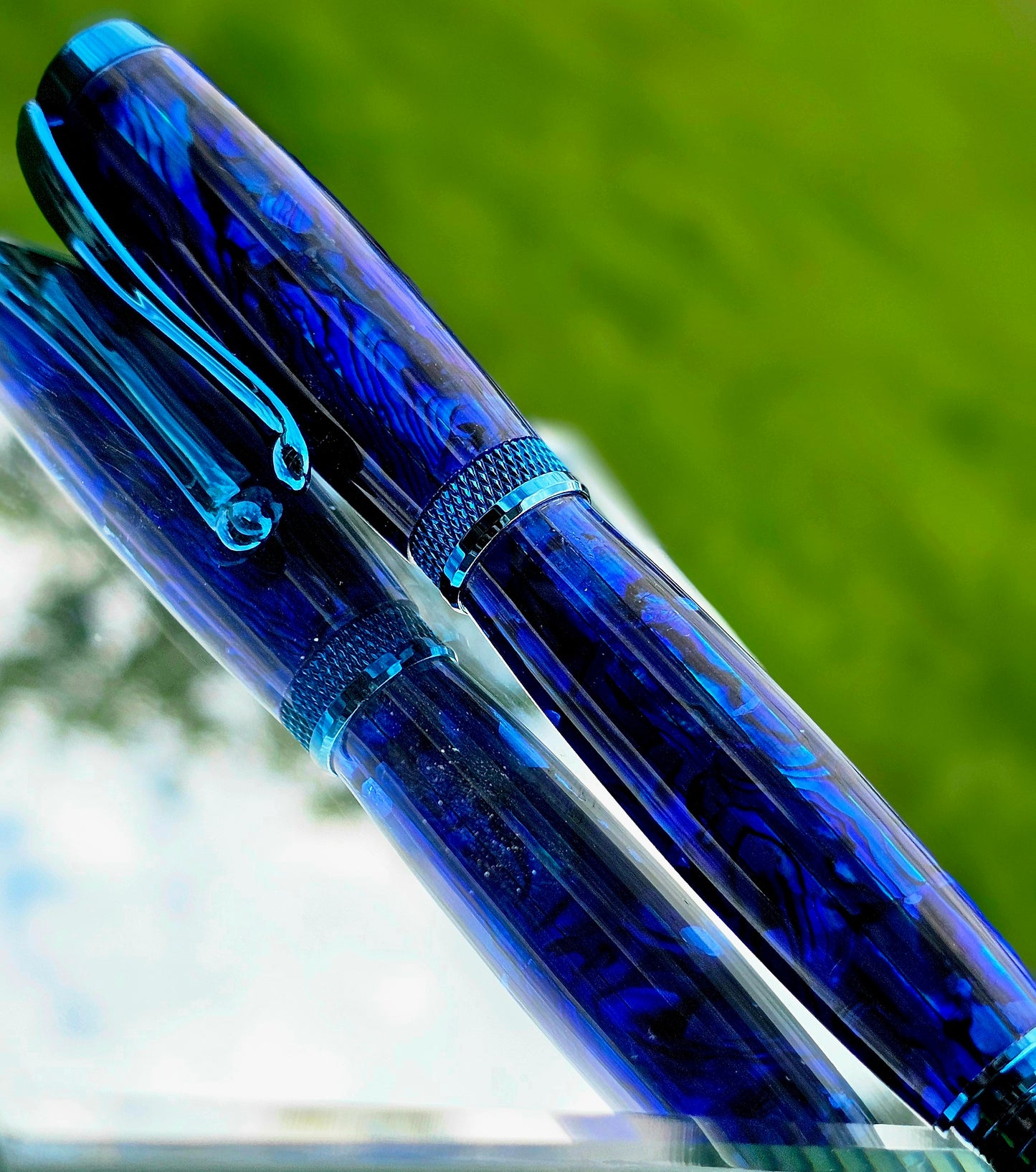 Custom Handmade Blue Paua Abalone Jr Foutain Pen With Case