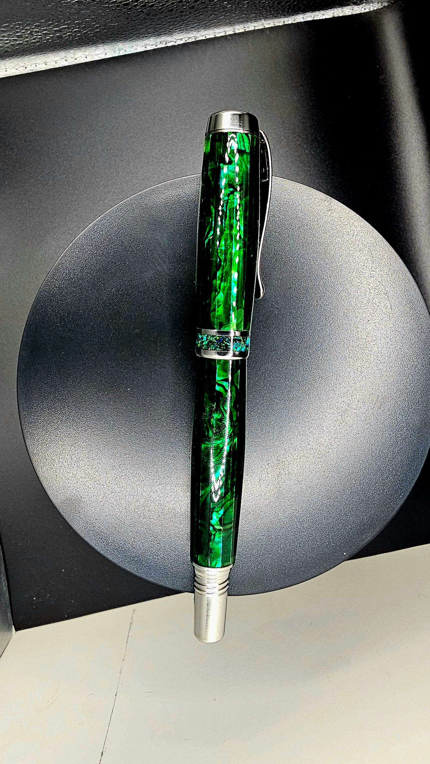 Custom Handmade Paua Abalone Inlay With Glow Stone Collar On A Jr Bandit
