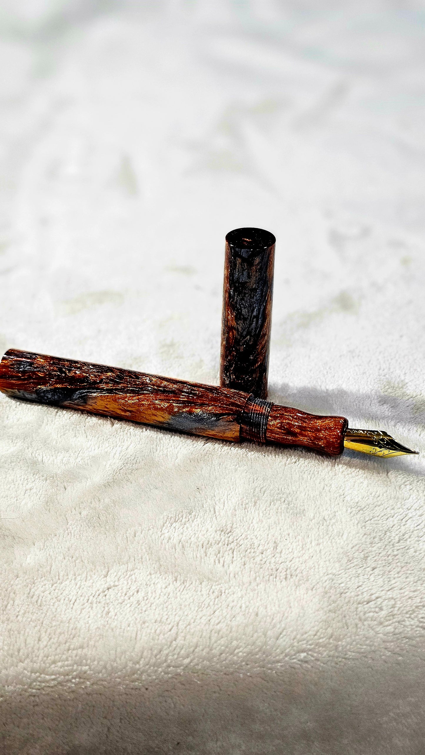 Custom Handmade Molten Metal Resin Foutain Pen With Gold Accent # 8 Nib
