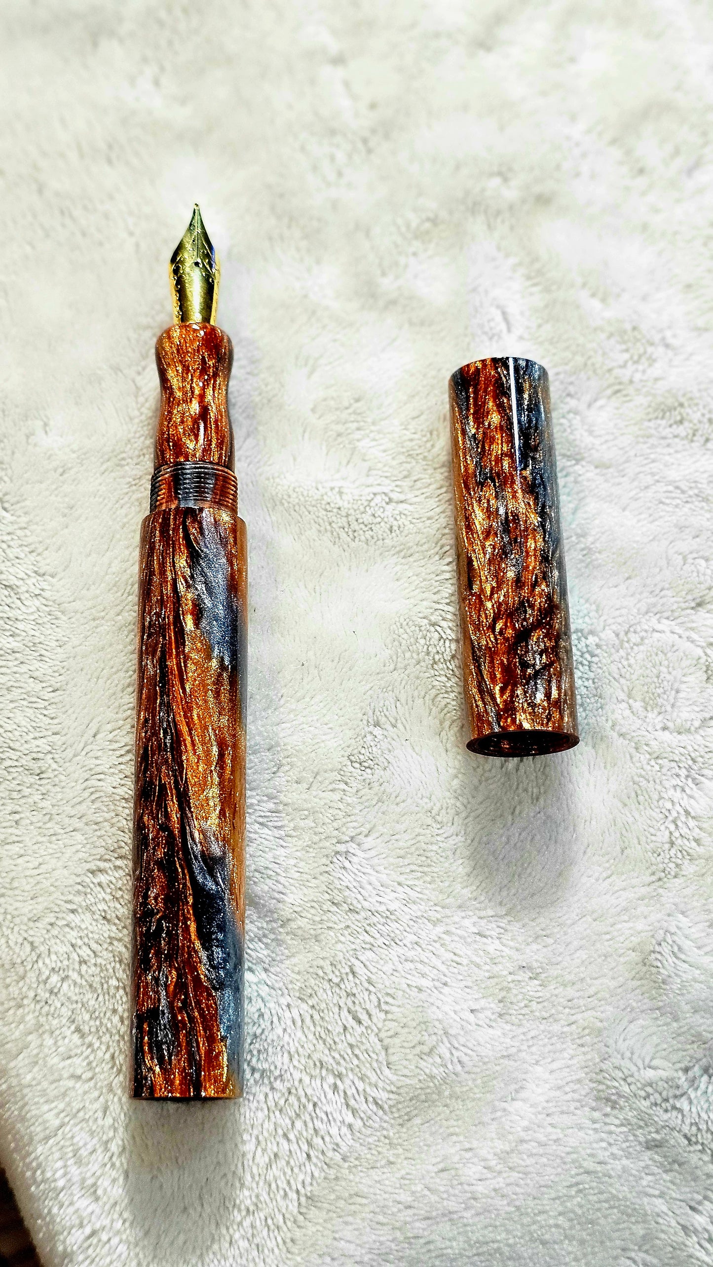Custom Handmade Molten Metal Resin Foutain Pen With Gold Accent # 8 Nib