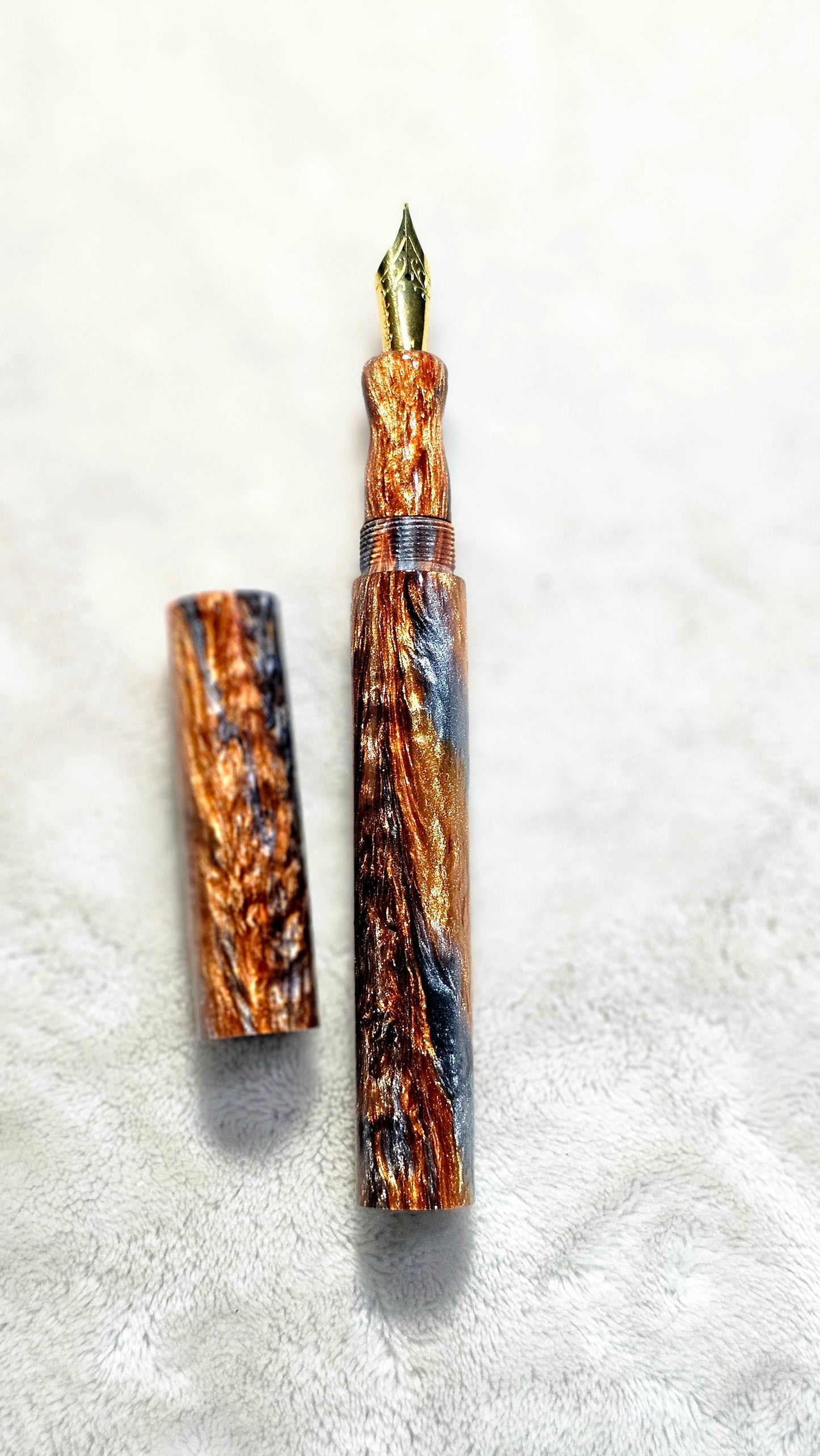 Custom Handmade Molten Metal Resin Foutain Pen With Gold Accent # 8 Nib