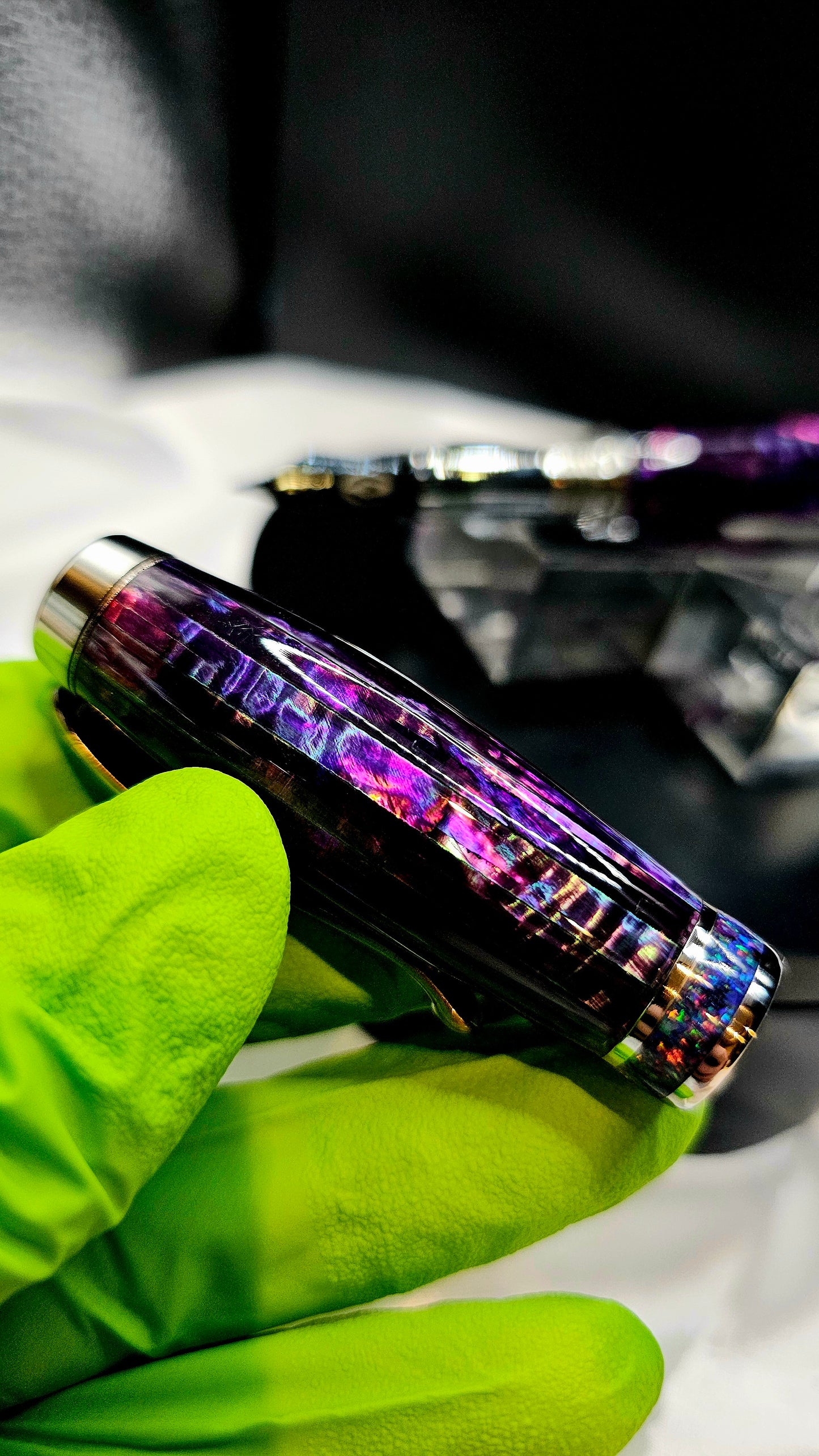 One Of a Kind Handmade Fountain pen with Paua Abalone and a Custom-made Collar