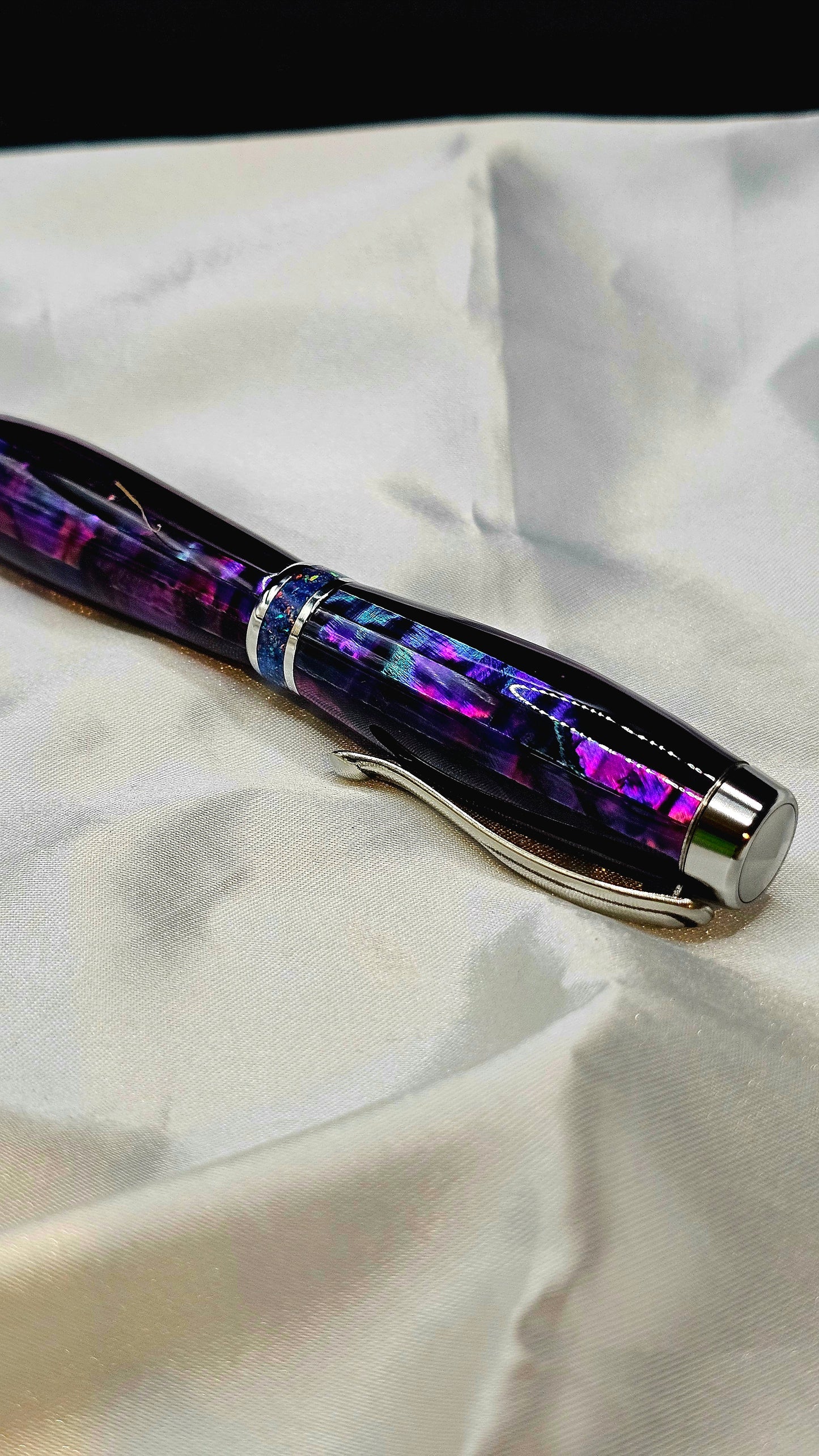 One Of a Kind Handmade Fountain pen with Paua Abalone and a Custom-made Collar