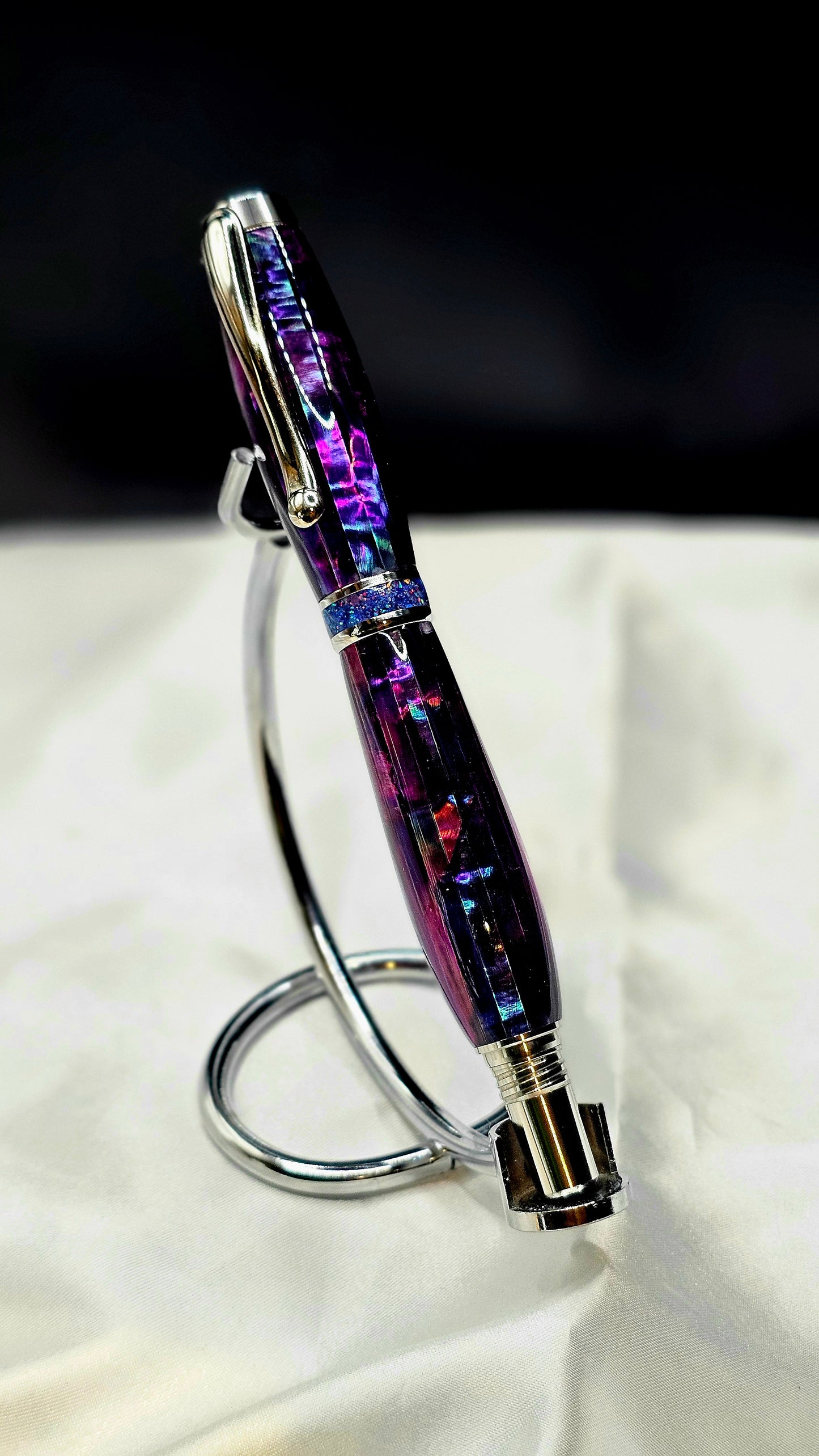 One Of a Kind Handmade Fountain pen with Paua Abalone and a Custom-made Collar