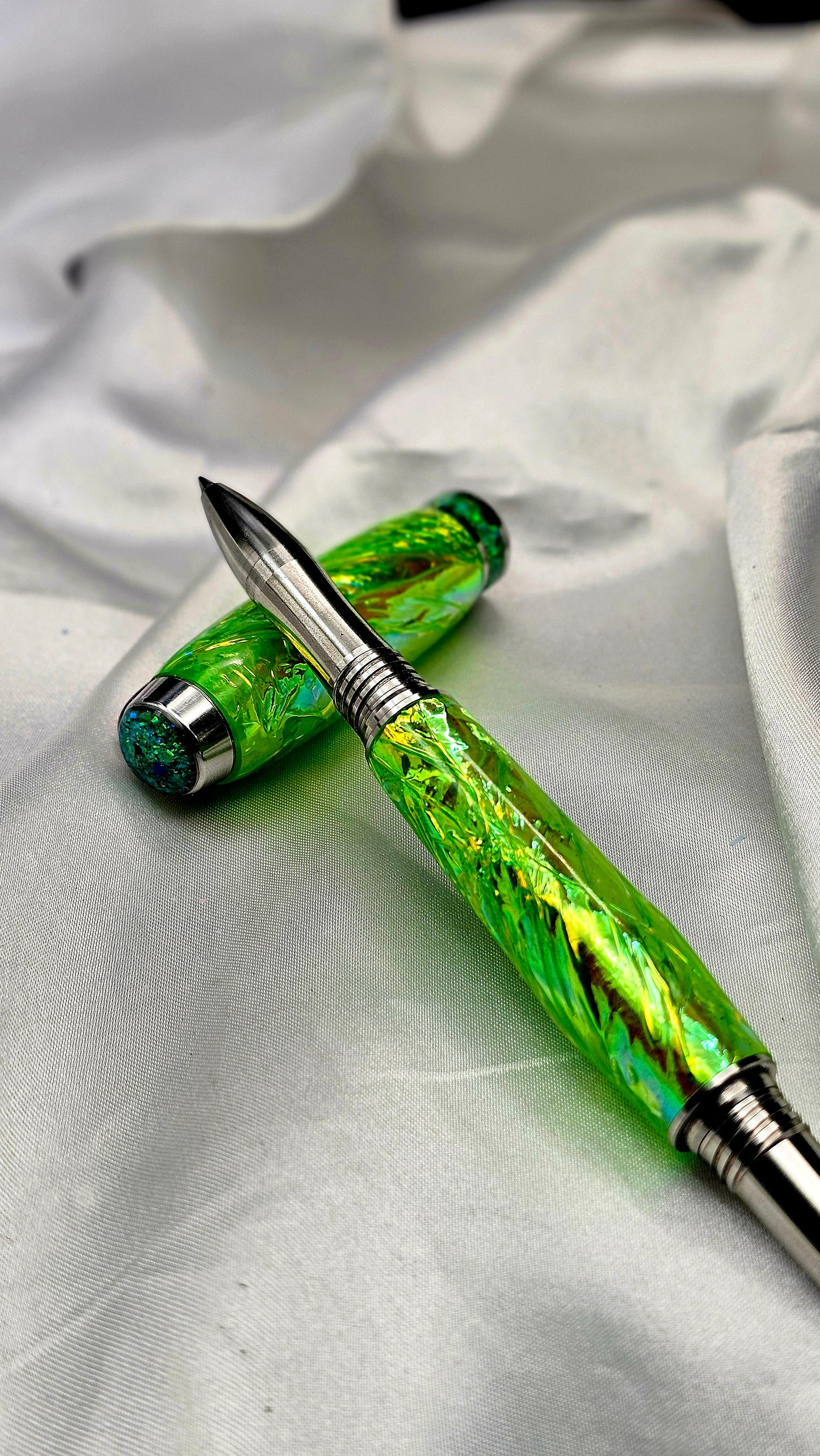 One Of a Kind Handmade Fountain pen with Paua Abalone and a Custom-made Collar