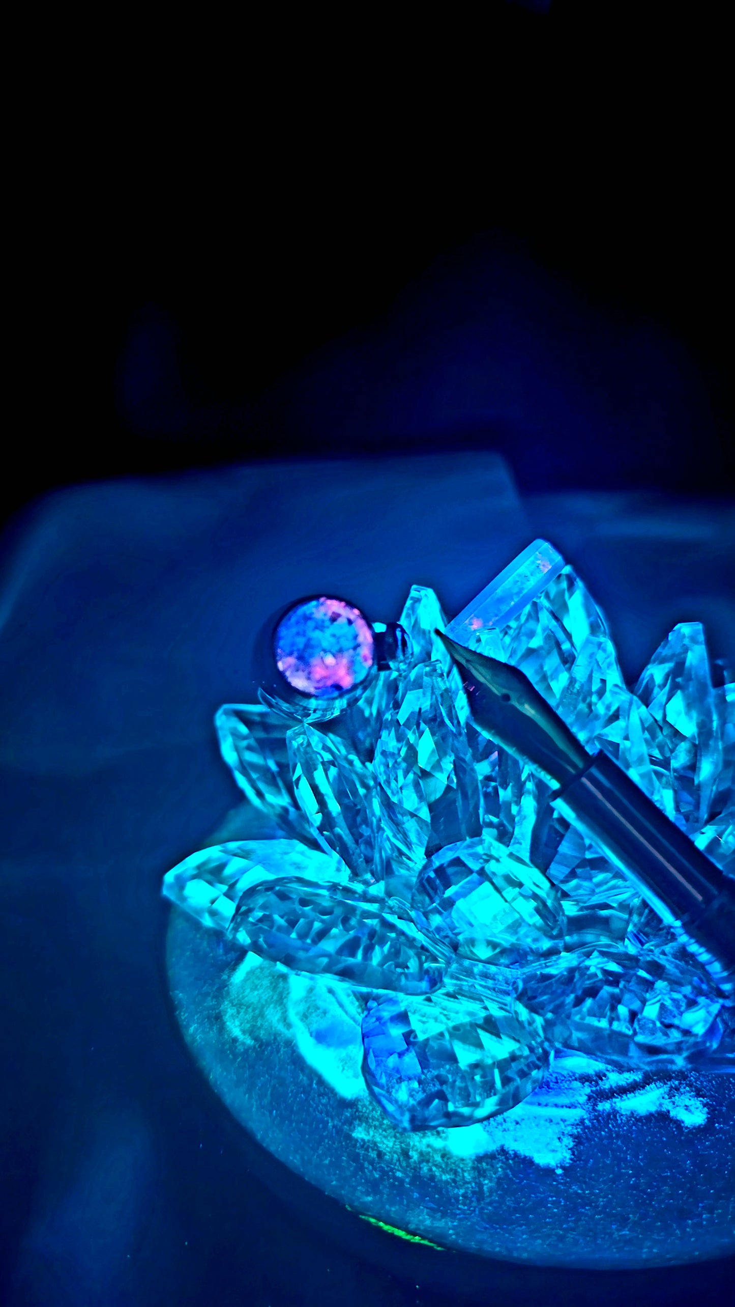 One Of a Kind Handmade Fountain/Roller Ball with Mexican Green Abalone Body and a Custom-made Opal Cap and Collar That Glows