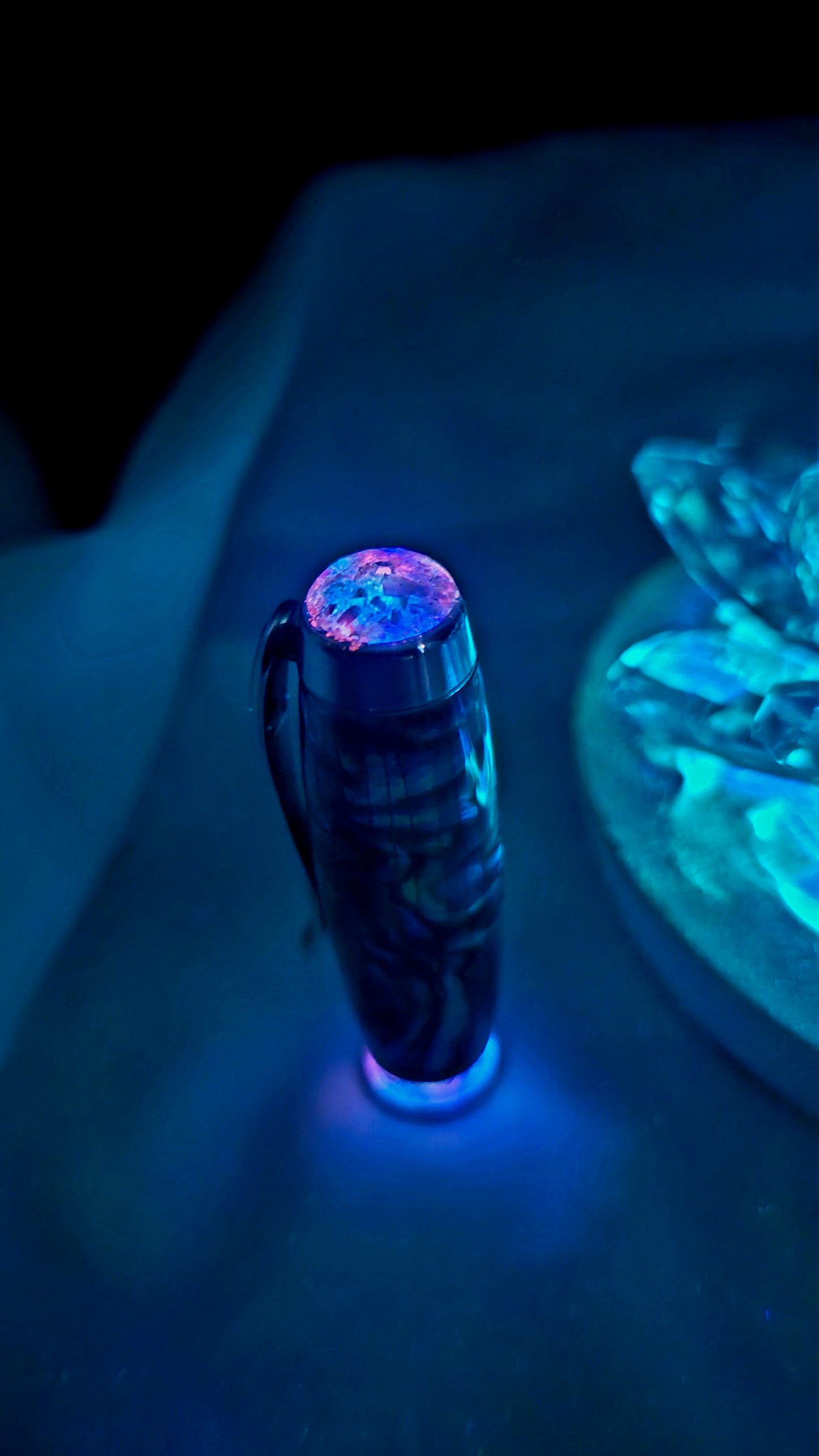 One Of a Kind Handmade Fountain/Roller Ball with Mexican Green Abalone Body and a Custom-made Opal Cap and Collar That Glows