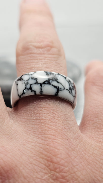 White with Black Matrix Tru Stone Stainless Steel Ring