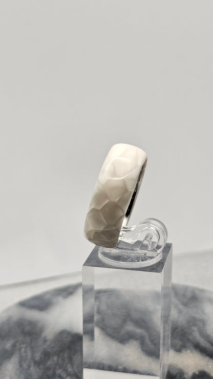 White Snake Skin Ring – Textured Stainless Steel Band