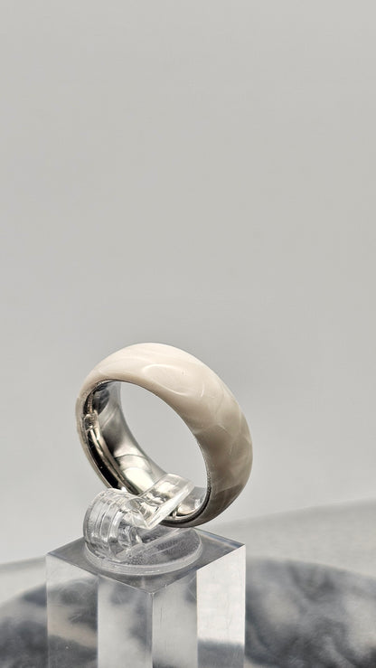 White Snake Skin Ring – Textured Stainless Steel Band