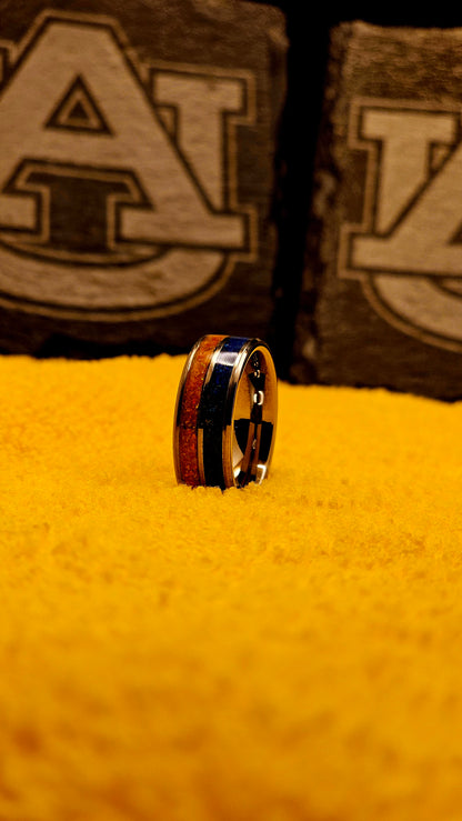Handcrafted Auburn-Inspired Ring – Bold Blue & Orange Inlay