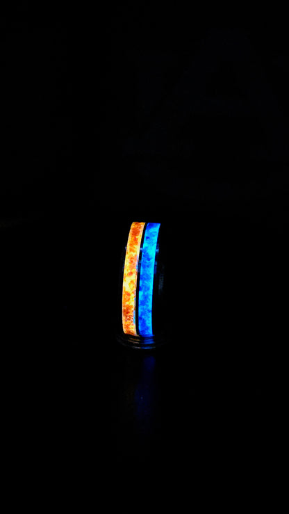 Handcrafted Auburn-Inspired Ring – Bold Blue & Orange Inlay