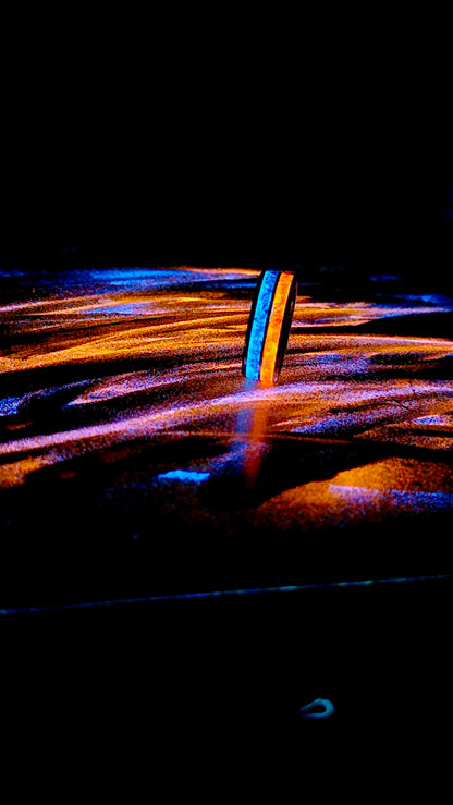 Handcrafted Auburn-Inspired Ring – Bold Blue & Orange Inlay