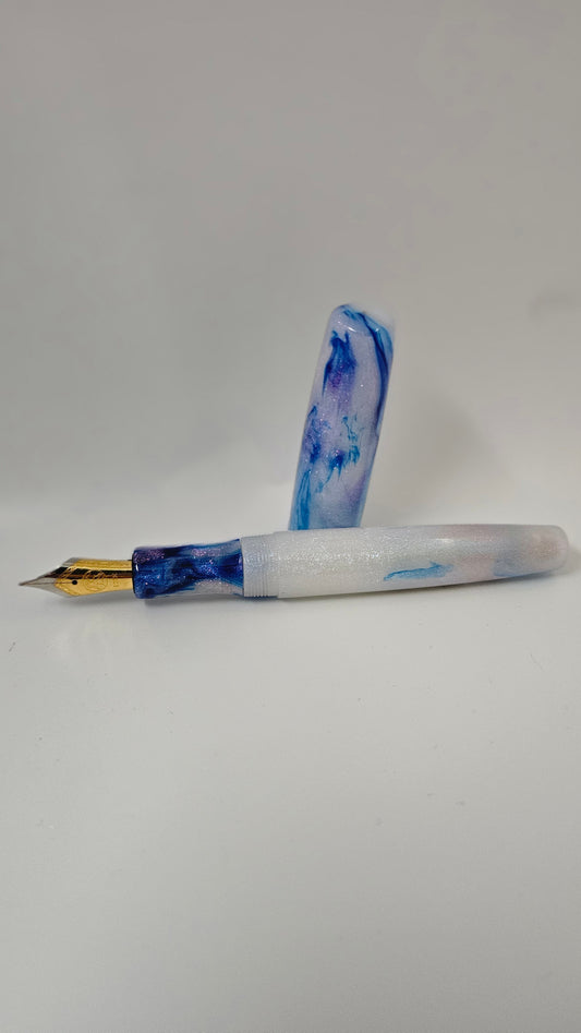 Luxury Fountain Pen - Blue Marble Design, with Gold Accent Bock #6 Nib