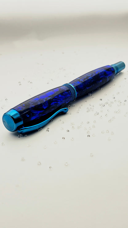 Custom Handmade Blue Paua Abalone Jr Foutain Pen With Case