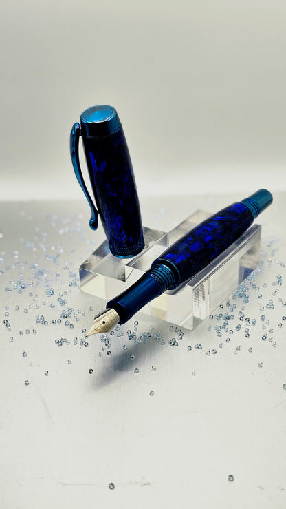 Custom Handmade Blue Paua Abalone Jr Foutain Pen With Case
