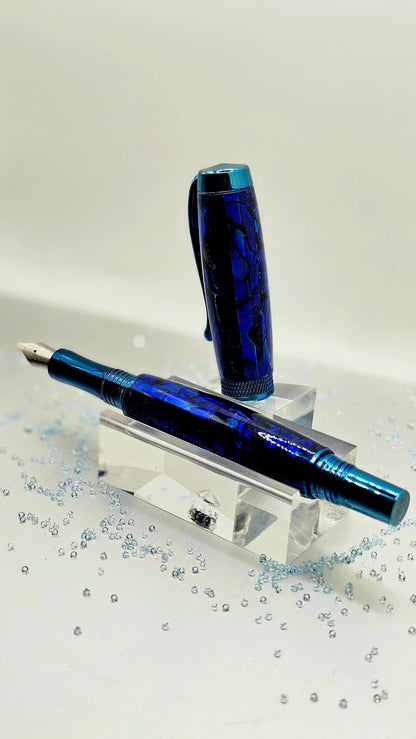 Custom Handmade Blue Paua Abalone Jr Foutain Pen With Case