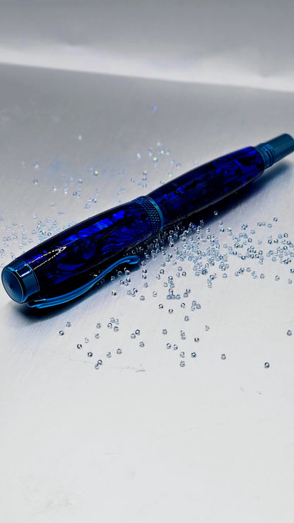 Custom Handmade Blue Paua Abalone Jr Foutain Pen With Case