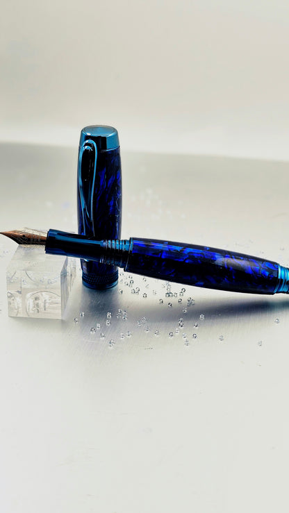 Custom Handmade Blue Paua Abalone Jr Foutain Pen With Case