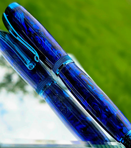 Custom Handmade Blue Paua Abalone Jr Foutain Pen With Case