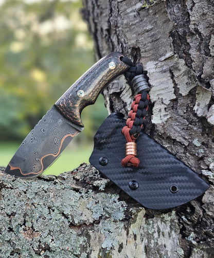 Compact Damascus Knife – Copperstrike with Carbon Fiber