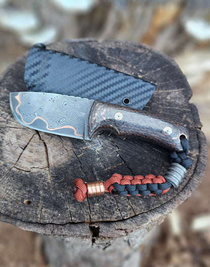 Compact Damascus Knife – Copperstrike with Carbon Fiber