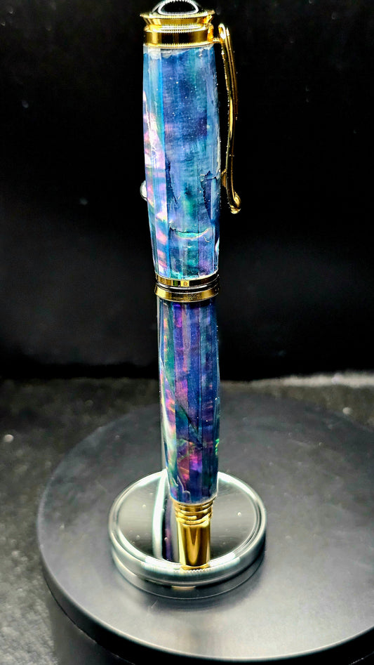 Custom Handmade Multi Color Paua Abalone Jr Retro Foutain Pen With Case