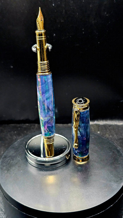 Custom Handmade Multi Color Paua Abalone Jr Retro Foutain Pen With Case