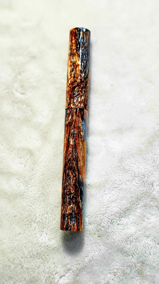 Custom Handmade Molten Metal Resin Foutain Pen With Gold Accent # 8 Nib