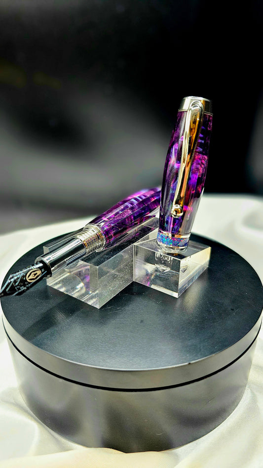 One Of a Kind Handmade Fountain pen with Paua Abalone and a Custom-made Collar