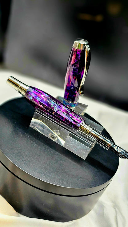 One Of a Kind Handmade Fountain pen with Paua Abalone and a Custom-made Collar