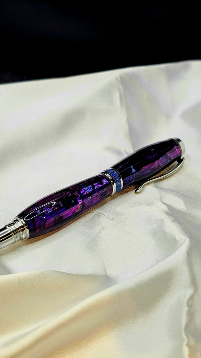 One Of a Kind Handmade Fountain pen with Paua Abalone and a Custom-made Collar
