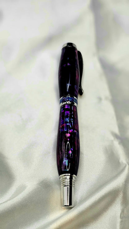One Of a Kind Handmade Fountain pen with Paua Abalone and a Custom-made Collar