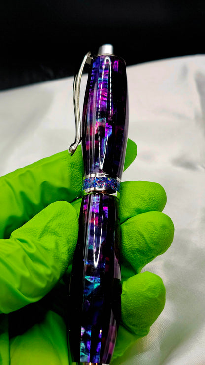 One Of a Kind Handmade Fountain pen with Paua Abalone and a Custom-made Collar