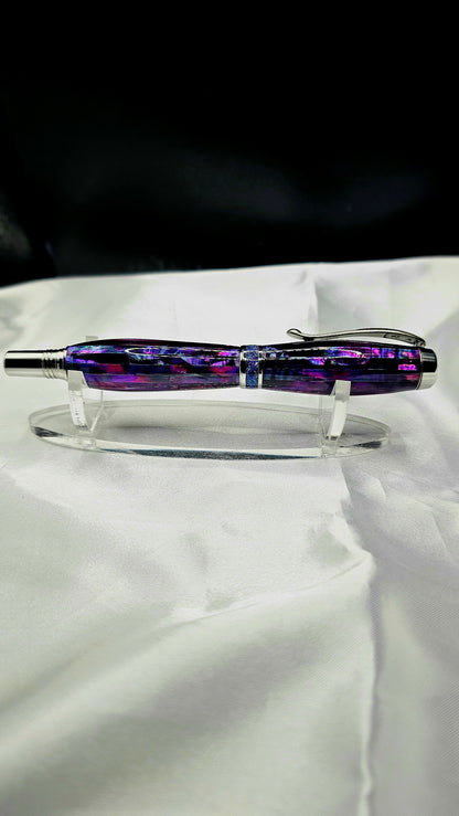 One Of a Kind Handmade Fountain pen with Paua Abalone and a Custom-made Collar