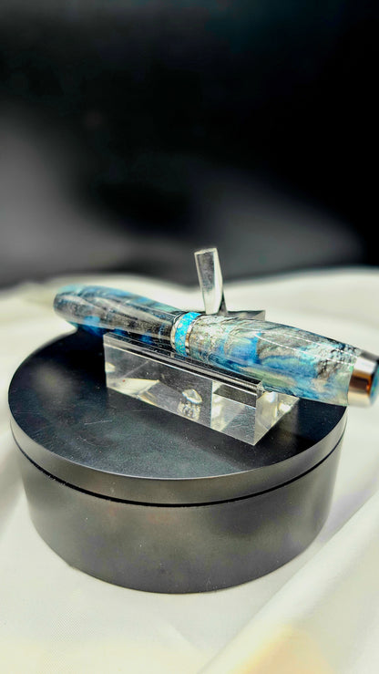One Of a Kind Handmade Fountain pen with Hand-Poured Resin and a Custom-made Collar