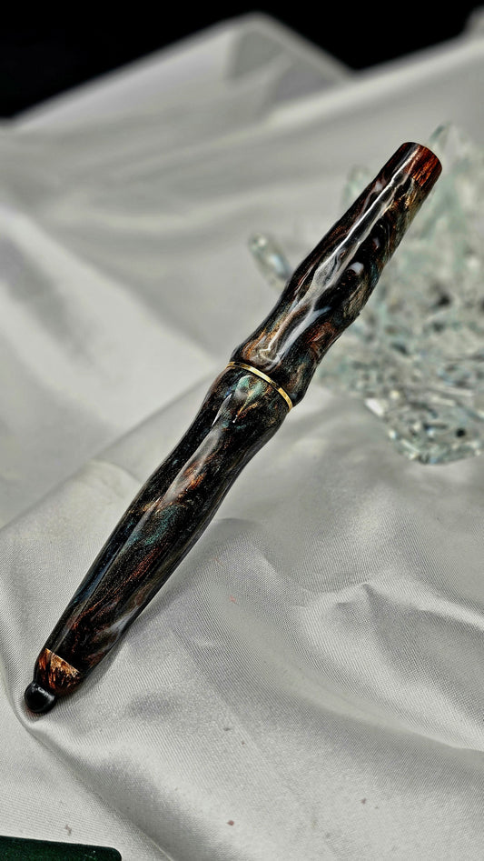 Custom Handmade/poured Resin Foutain Pen With Gold Accent # 6 Nib