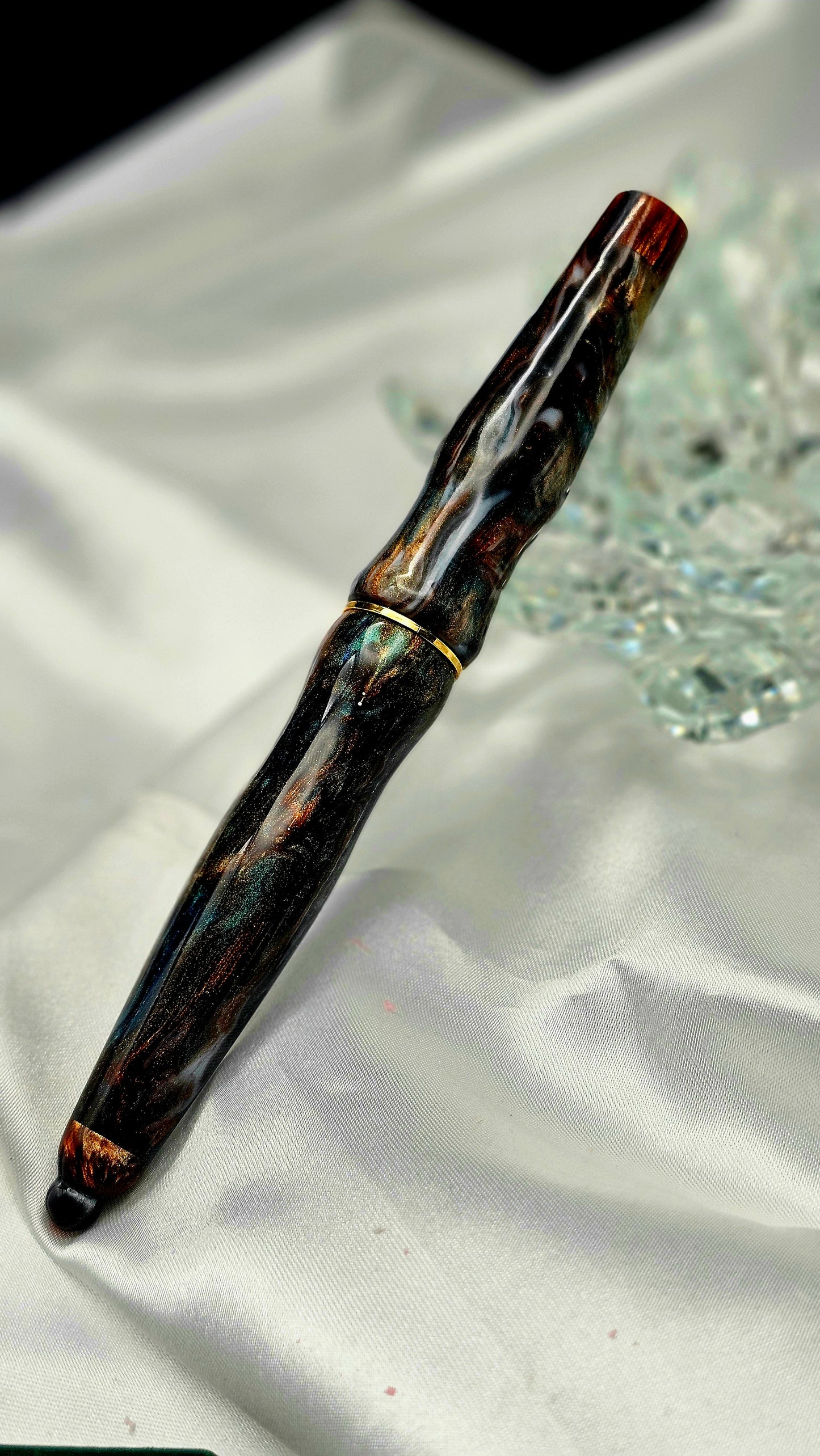 Custom Handmade/poured Resin Foutain Pen With Gold Accent # 6 Nib