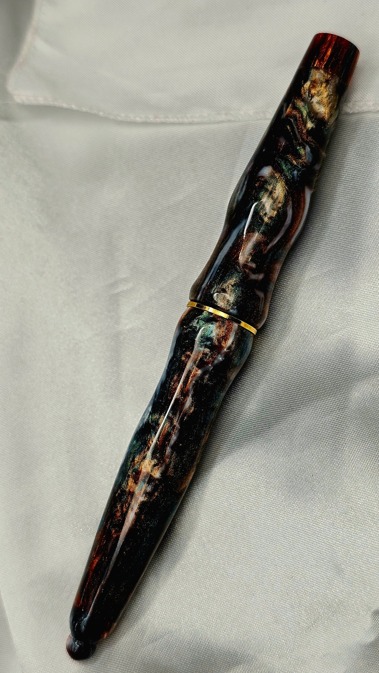 Custom Handmade/poured Resin Foutain Pen With Gold Accent # 6 Nib