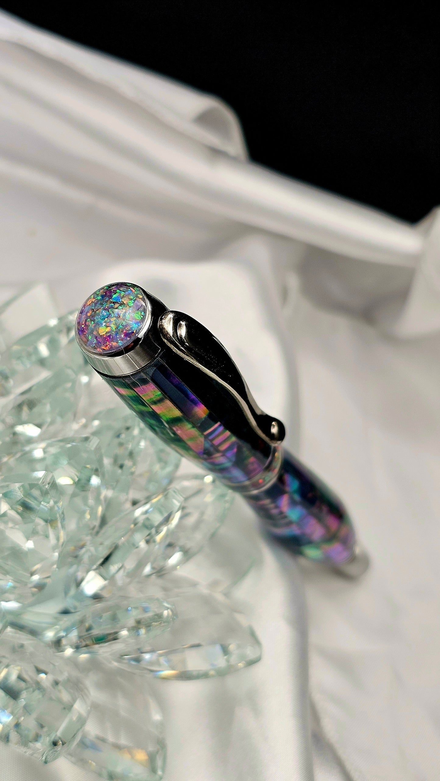 One Of a Kind Handmade Fountain pen or Roller Ball with Paua Abalone Body and a Custom-made Cap and Collar