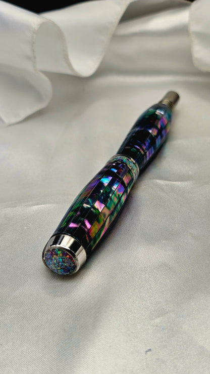 One Of a Kind Handmade Fountain pen or Roller Ball with Paua Abalone Body and a Custom-made Cap and Collar