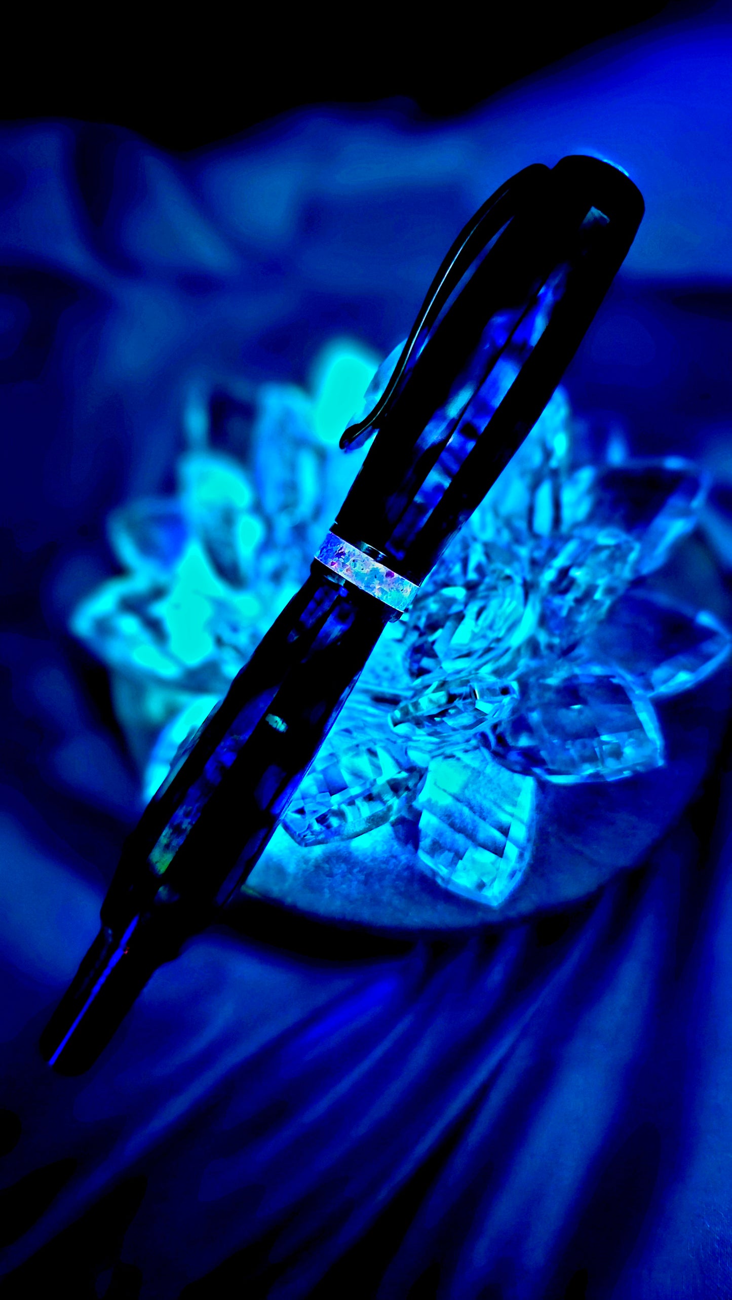 One Of a Kind Handmade Fountain pen or Roller Ball with Paua Abalone Body and a Custom-made Cap and Collar